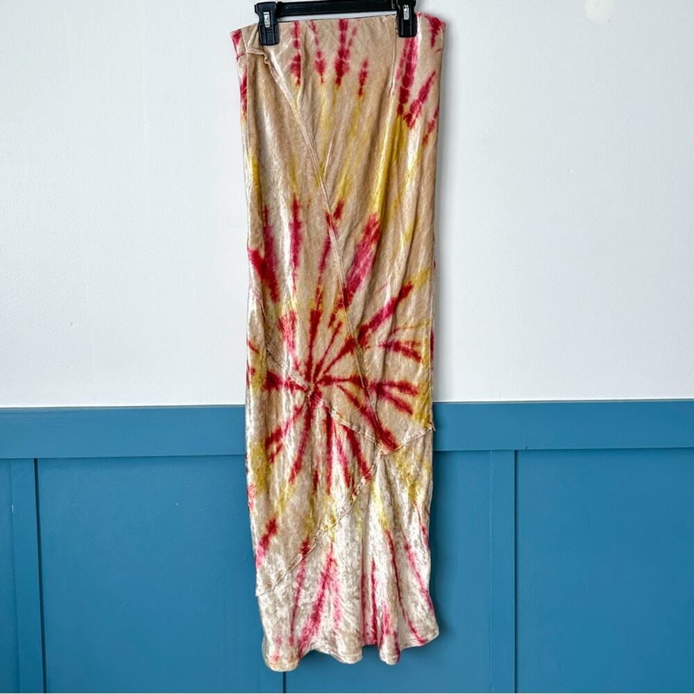 Free People Serious Swagger Midi Skirt XS Velvet Tie Dye - Picture 2 of 6